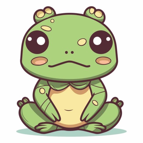 Frog sitting on white background. Cute cartoon vector illustrati