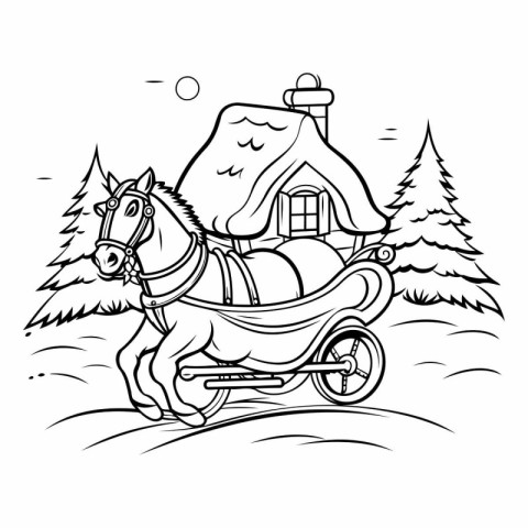 Black and White Cartoon Illustration of a Horse Carrying a Chris