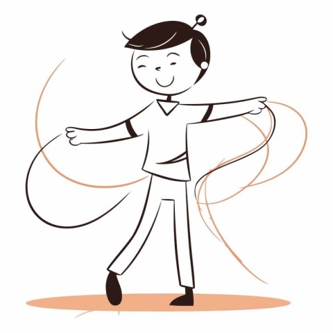 Vector illustration of a boy jumping with a skipping rope on whi