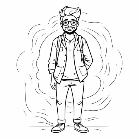 Outline of a young man in casual clothes and glasses.