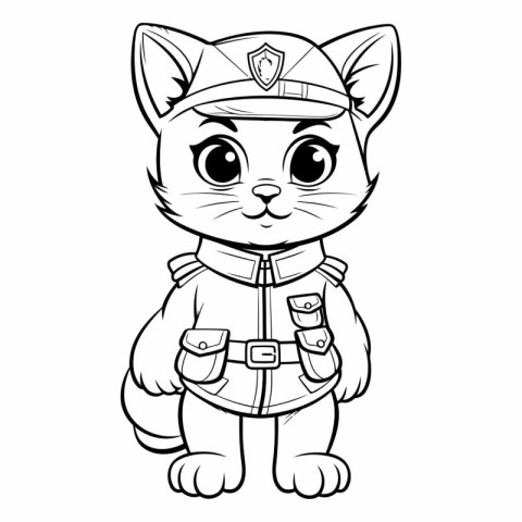 Coloring book for children: Cute cartoon cat in police uniform