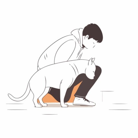 Vector illustration of a man playing with a dog. Flat style.