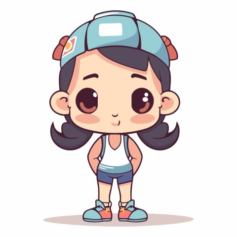 Cute little girl wearing cap and sportswear.