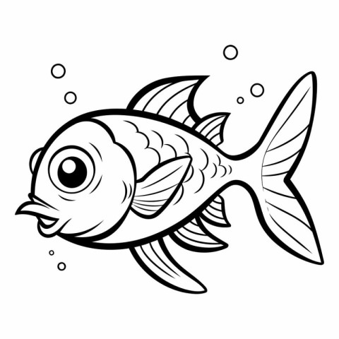 Black and White Cartoon Illustration of Cute Fish for Coloring B