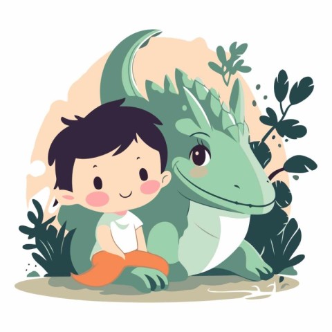 cute boy with dinosaur in the jungle design.