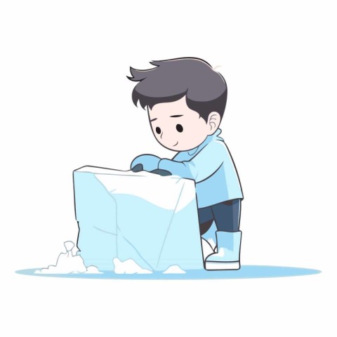 Illustration of a Cute Little Boy Playing with Ice Cubes