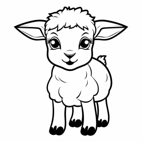 Black and White Cartoon Illustration of Cute Sheep Animal for Co