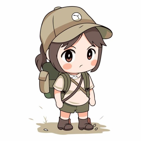 Cute little girl in safari clothes with backpack.