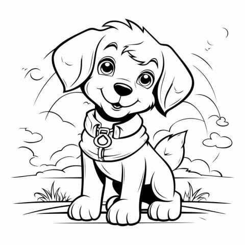 Black and White Cartoon Illustration of Cute Puppy Dog for Color