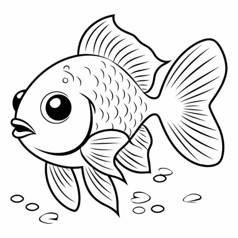 Black and White Cartoon Illustration of Cute Fish Animal Charact