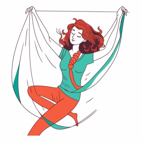 Beautiful girl in a hammock in cartoon style.