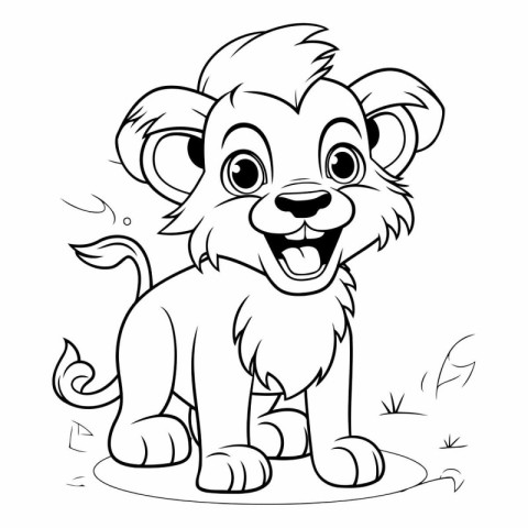 Black and White Cartoon Illustration of Funny Lion Animal Charac