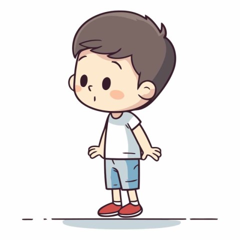 Boy standing and looking at something of boy in casual clothes.