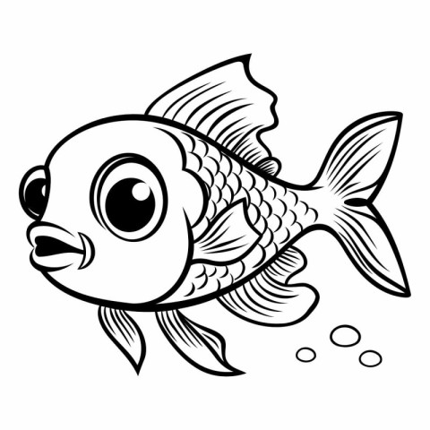 Black and White Cartoon Illustration of Cute Fish Animal Charact