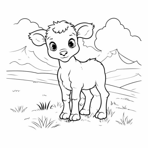 Coloring Page Outline Of a Cute Baby Cow or Sheep