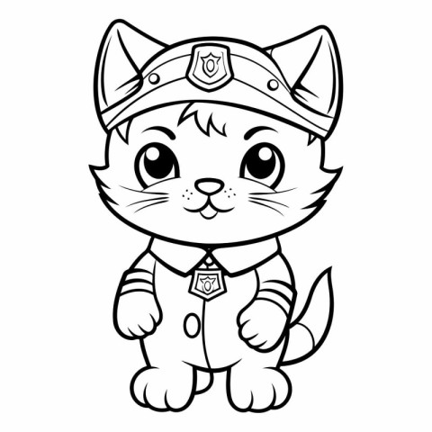 Coloring Page Outline Of Cute Cartoon Cat Police Officer Charact