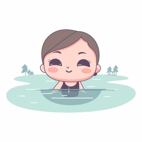 Cute little boy in a swimming pool in cartoon style.