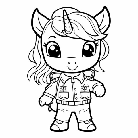 Black and White Cartoon Illustration of Cute Unicorn Fantasy Cha