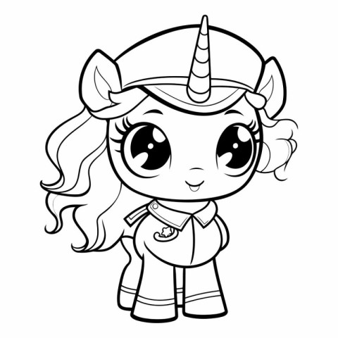 Black and White Cartoon Illustration of Cute Unicorn Fantasy Cha