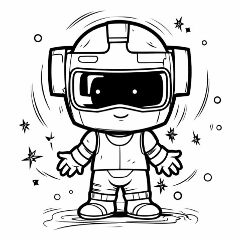 Black and White Cartoon Illustration of Astronaut Character for