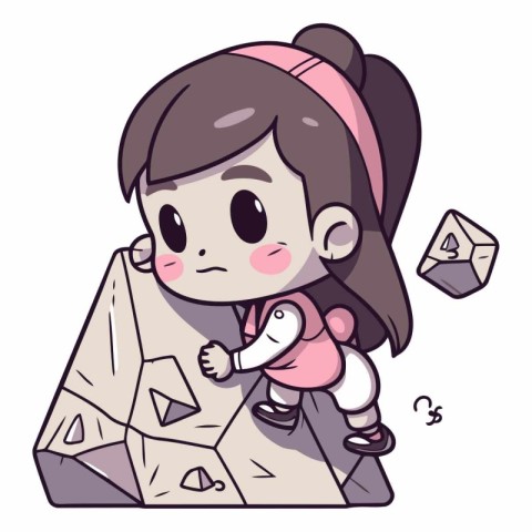 Illustration of a Cute Little Girl Playing with Cubes and Dice