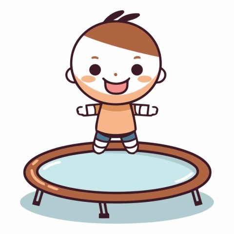 cute little boy jumping on trampoline cartoon vector illustratio