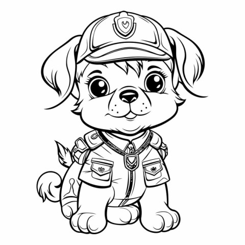 Cute cartoon puppy in police uniform for coloring book.