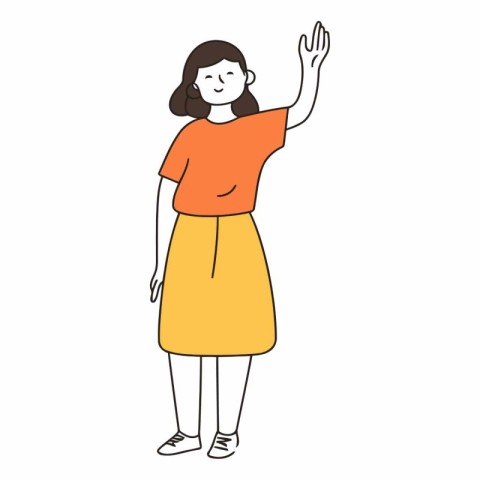 Vector illustration of a happy woman waving hand isolated on whi