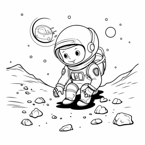 Astronaut on the moon for coloring book.