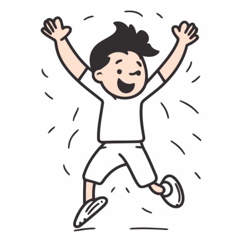 Happy boy jumping in the air in doodle style