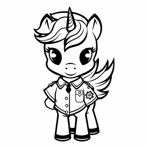 Black and White Cartoon Illustration of Cute Unicorn Animal Char