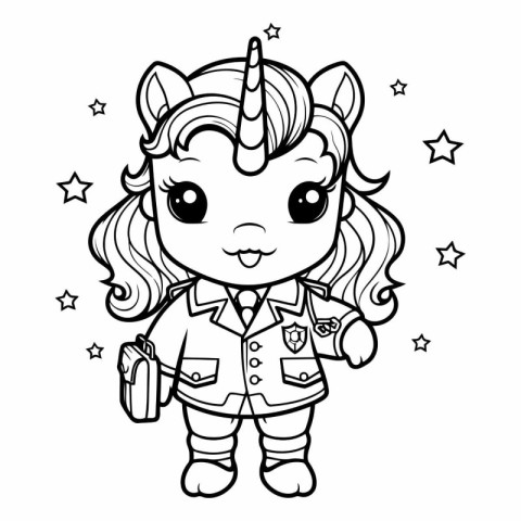 Black and White Cartoon Illustration of Cute Unicorn Fantasy Cha