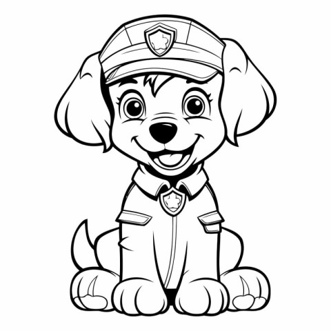 Black and White Cartoon Illustration of Cute Dachshund Police Do