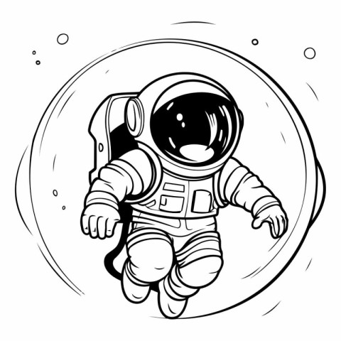 Astronaut in space. Black and white vector illustration for colo