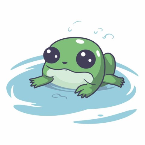 Cute little green frog swimming in the water.