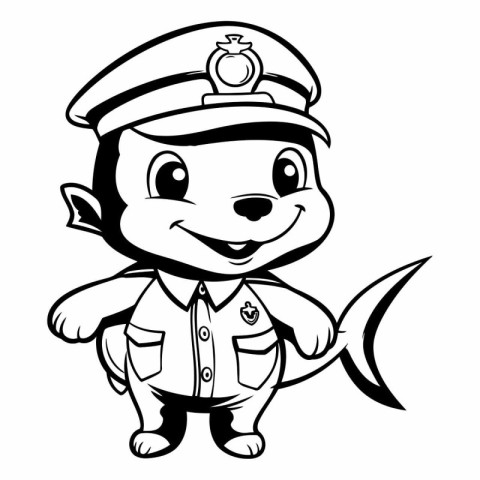 Illustration of a Cute Cartoon Fish Policeman - Coloring Book