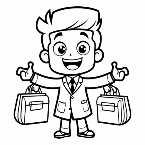 Black And White Cartoon Illustration of Businessman Character wi