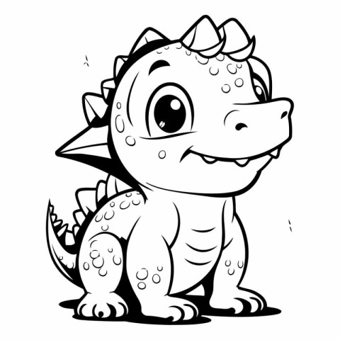 Cute Dinosaur Cartoon Character - Black and White Illustration.