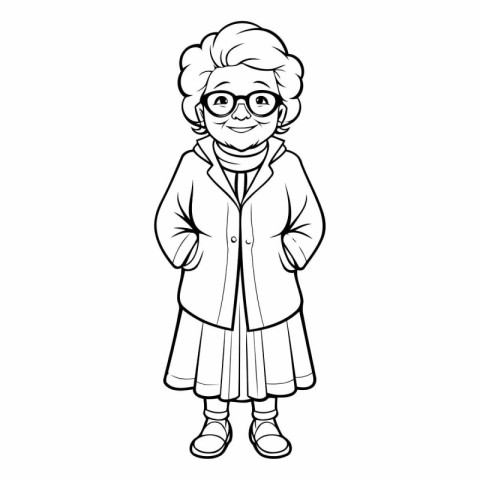 Vector illustration of a cartoon elderly woman in a coat and gla