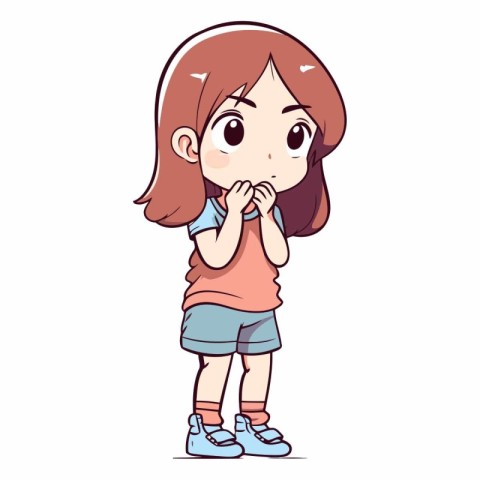 Illustration of a Cute Little Girl Wearing T-Shirt