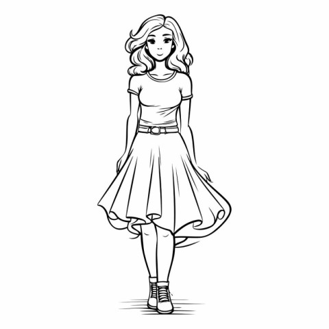 Fashion girl sketch of a girl in a skirt.