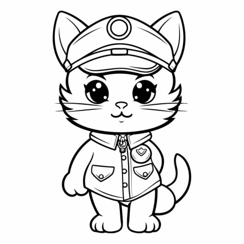 Black and White Cartoon Illustration of Cute Cat Sailor Characte