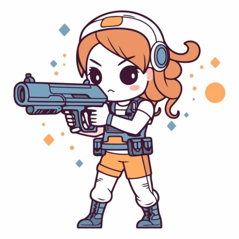 Cute Cartoon astronaut girl with a gun for your design