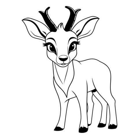 Deer animal cartoon isolated on white background. Black and whit