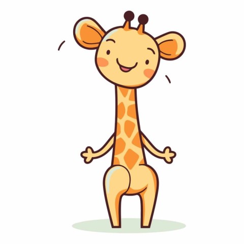 Cute cartoon giraffe standing isolated on white background.