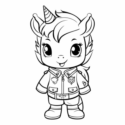 Black and White Cartoon Illustration of Cute Unicorn Fantasy Cha