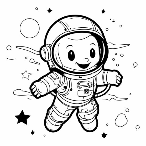 Cute cartoon astronaut in space for coloring book.