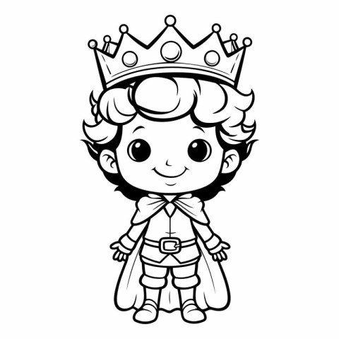 Black and White Cartoon Illustration of Fairytale Princess Chara