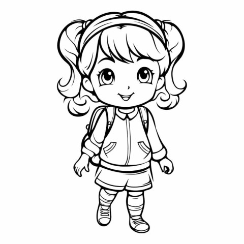 Cute little girl in school uniform for coloring book