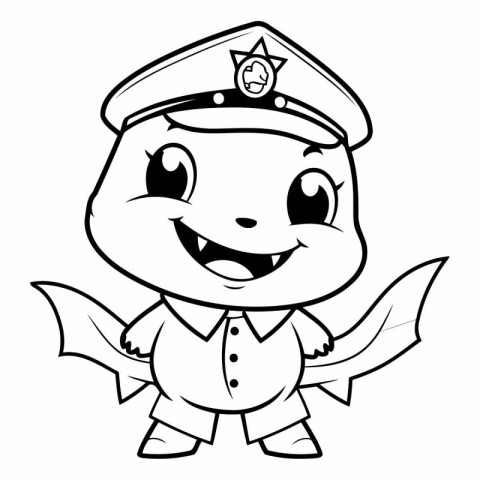 Illustration of a Cute Cartoon Fish Captain Character for Colori